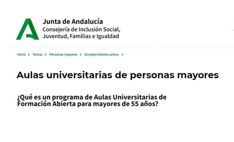 Aulas de formación abierta universitaria para mayores de 55 años en Andalucía.