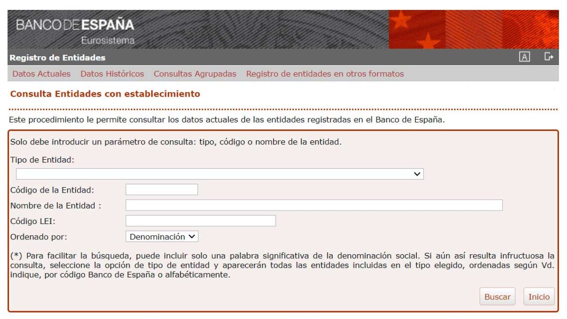 Registro de entidades bancarias del Banco de España
