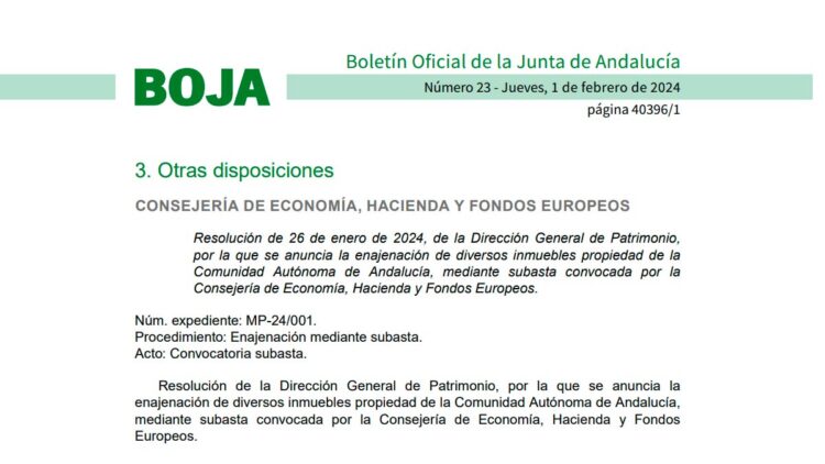 Subasta inmuebles Junta de Andalucía