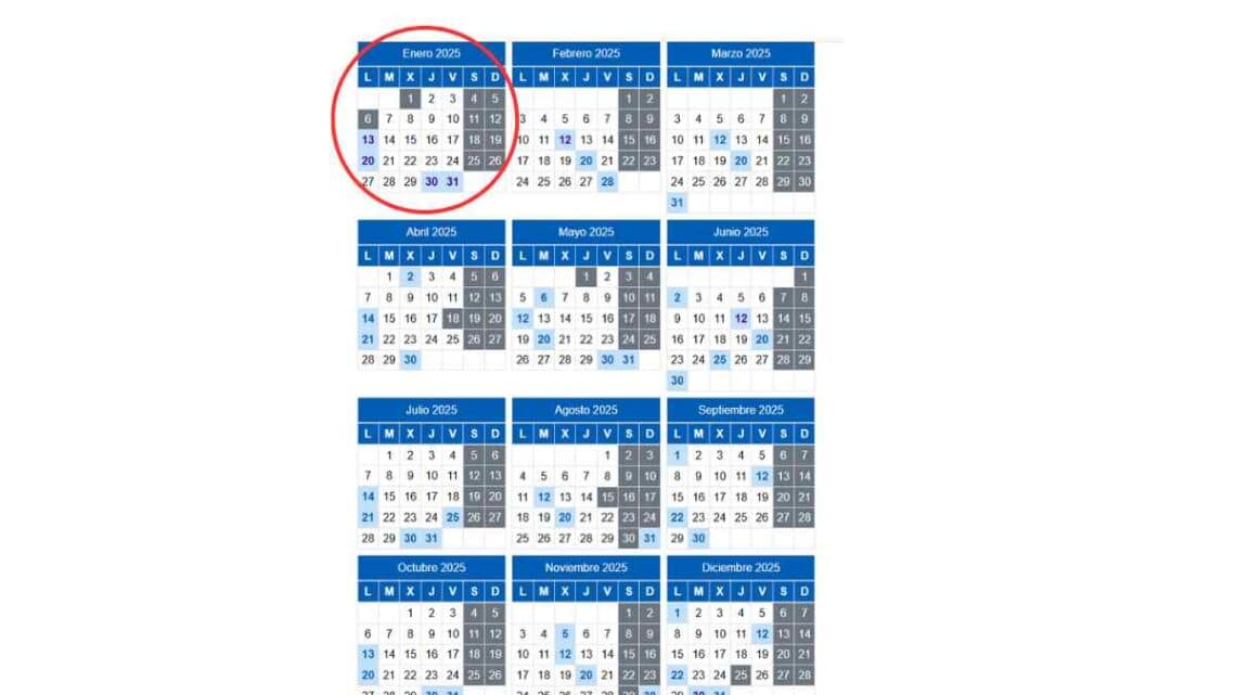 Hacienda ha publicado el calendario laboral de 2025.