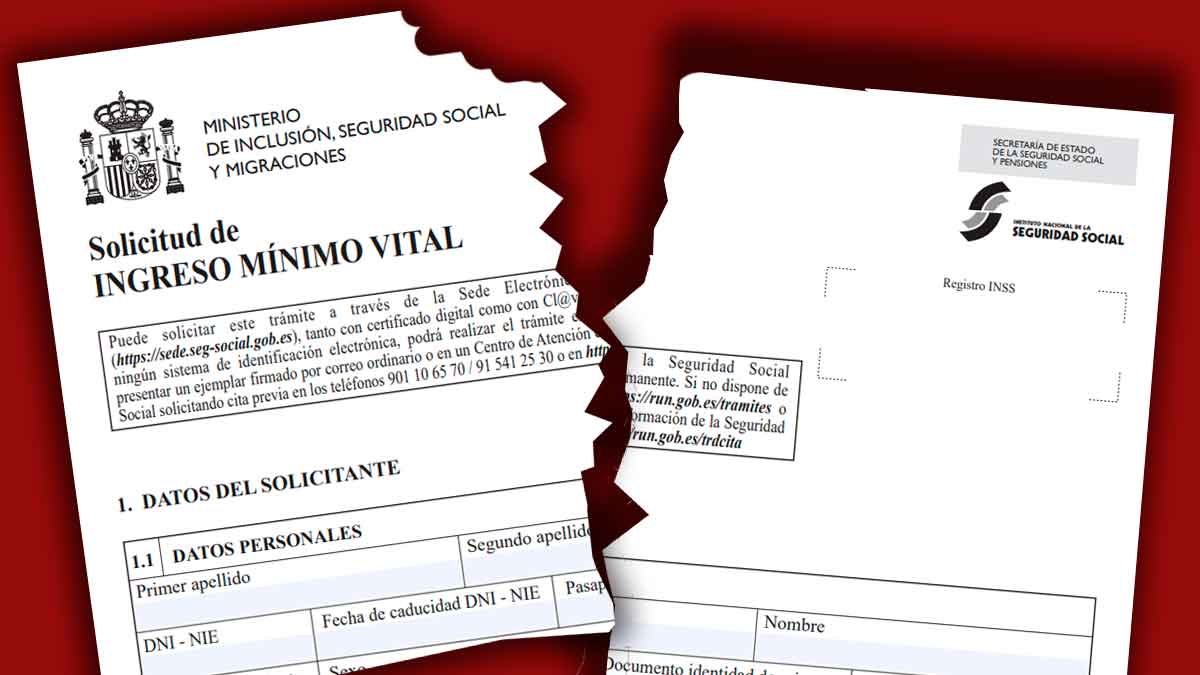 Documento roto de solicitud del Ingreso Mínimo Vital en España, ilustrando incompatibilidades y requisitos de la ayuda económica.