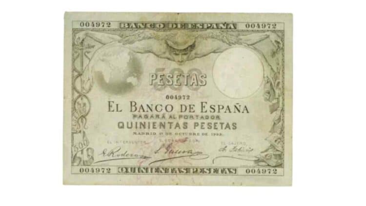 Un billete de 500 pesetas de 1903 alcanza la cantidad de 38.000 euros.