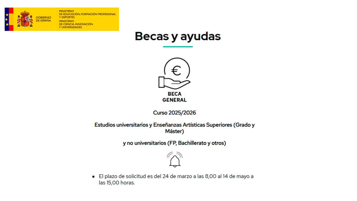 El plazo para pedir las BECAS MEC 2025/2026 comienza a las 8:00 horas del 24 de marzo y se mantendrá activo hasta el 14 de mayo.