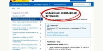 Pantalla de la Agencia Tributaria con la opción “Mutualistas: solicitudes de devolución” para pedir la devolución del IRPF online