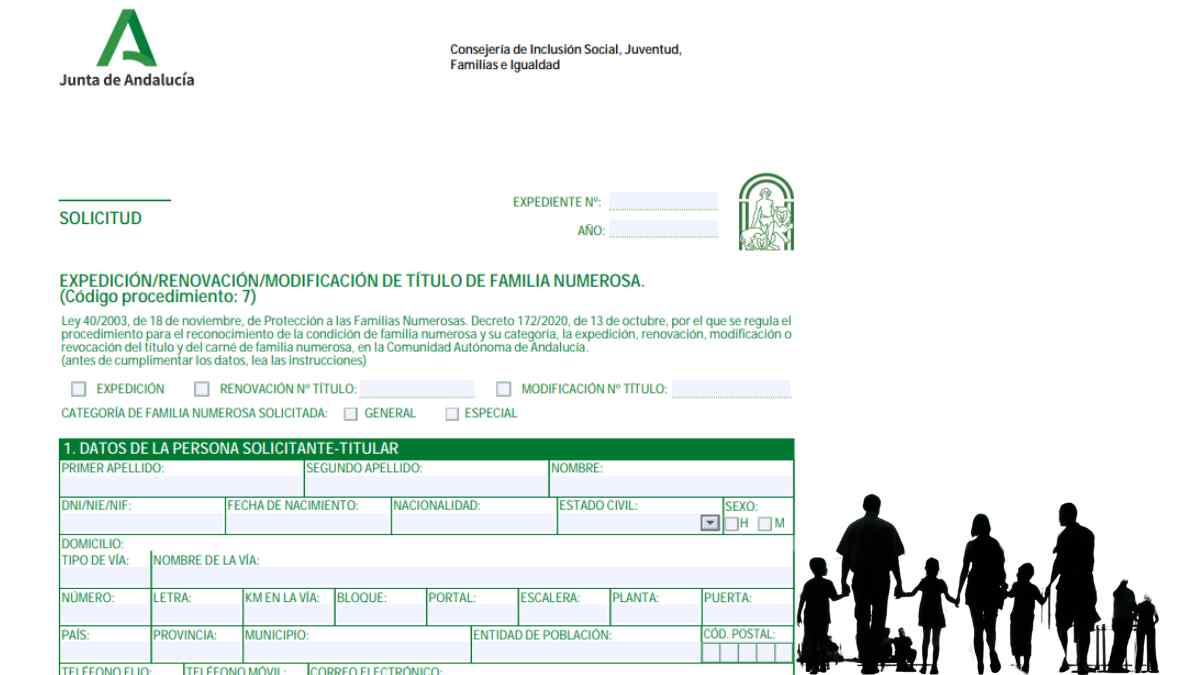 La Junta de Andalucía ofrece ayudas económicas para las familias numerosas.