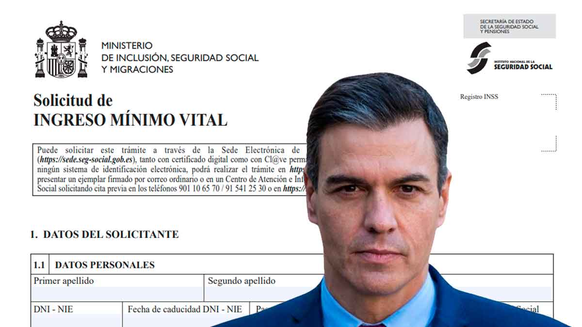 Solicitud de Ingreso Mínimo Vital del Ministerio de Inclusión, Seguridad Social y Migraciones junto a un hombre en primer plano.