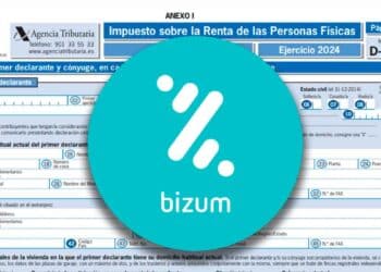 Formulario de la declaración de la Renta 2024 con el logotipo de Bizum superpuesto