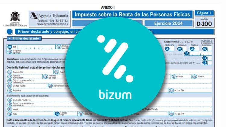 Formulario de la declaración de la Renta 2024 con el logotipo de Bizum superpuesto