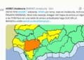 Mapa de la AEMET Andalucía con alerta naranja por calor en Sevilla y avisos amarillos en provincias limítrofes (29/05)