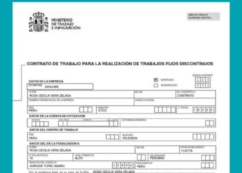 Formulario oficial del Ministerio de Trabajo para contrato fijo discontinuo código 300, ejemplo de documento laboral en España
