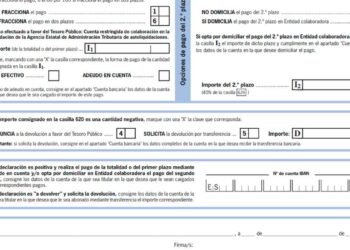 Formulario de la Agencia Tributaria para fraccionar la renta 2024/2025: casillas del 60 % inicial y 40 % en noviembre