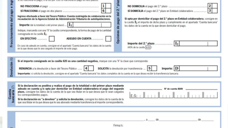 Formulario de la Agencia Tributaria para fraccionar la renta 2024/2025: casillas del 60 % inicial y 40 % en noviembre