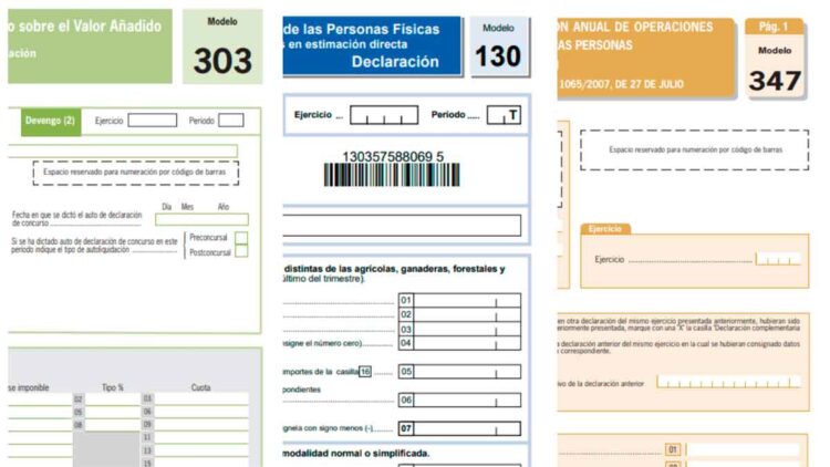 Modelos 303, 130 y 347 de Hacienda para declarar IVA, IRPF y operaciones con terceros