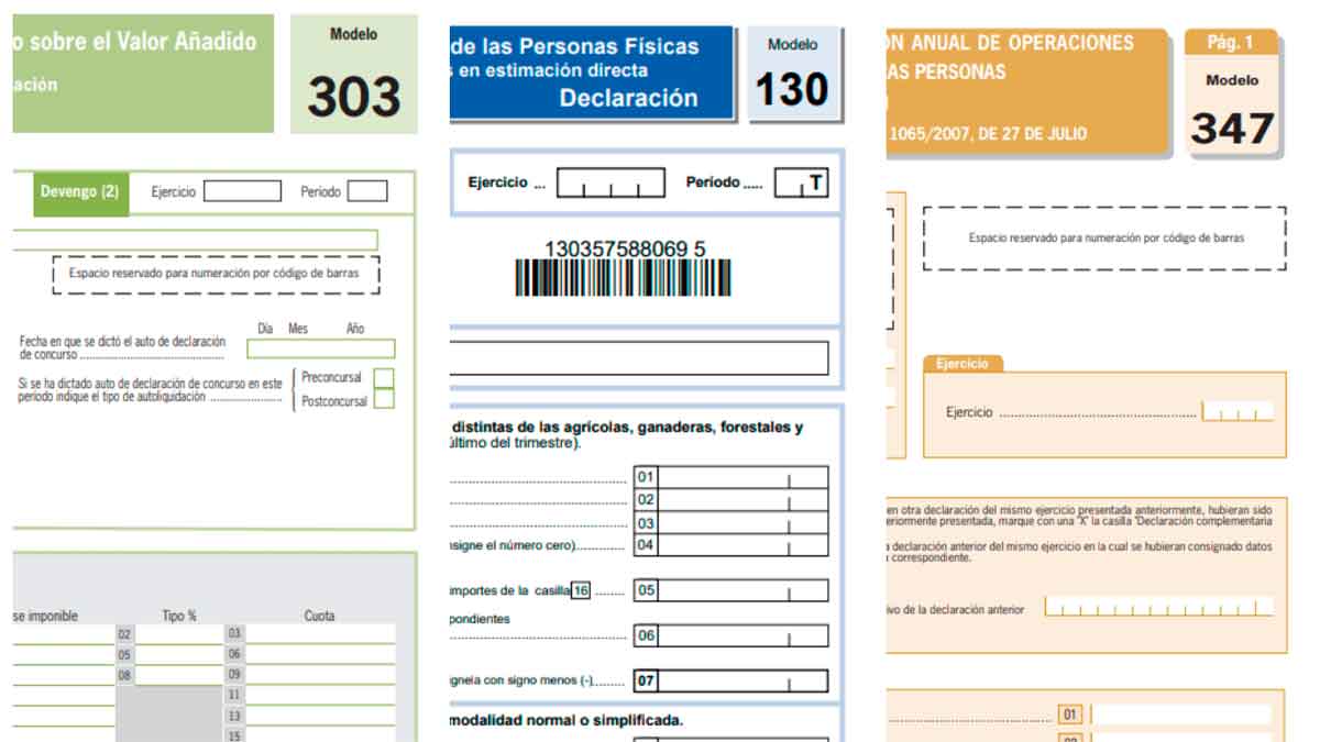 Modelos 303, 130 y 347 de Hacienda para declarar IVA, IRPF y operaciones con terceros