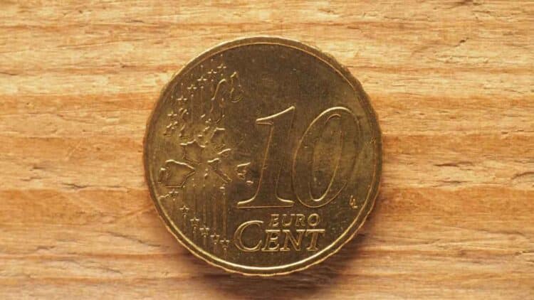 Valor de una moneda de diez céntimos alemana.