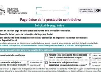 Formulario oficial del SEPE para solicitar el pago único del paro y emprender como autónomo o socio de cooperativa