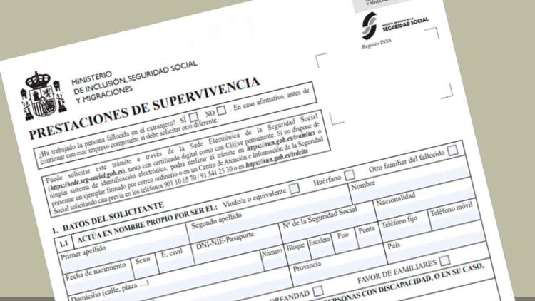 Formulario de prestaciones de supervivencia para solicitar la pensión de viudedad en la Seguridad Social, requisitos y trámites