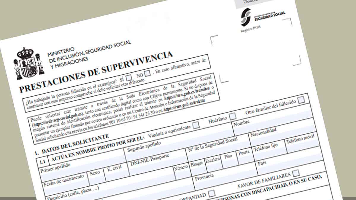 Formulario de prestaciones de supervivencia para solicitar la pensión de viudedad en la Seguridad Social, requisitos y trámites