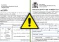 Formularios oficiales de la Seguridad Social para pensión de jubilación y viudedad separados por una señal de advertencia sobre incompatibilidades
