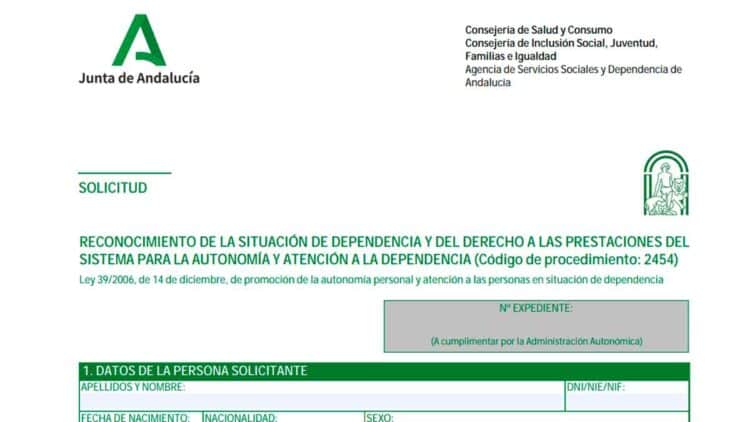Formulario de solicitud de dependencia de la Junta de Andalucía