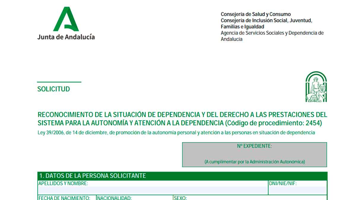 Formulario de solicitud de dependencia de la Junta de Andalucía