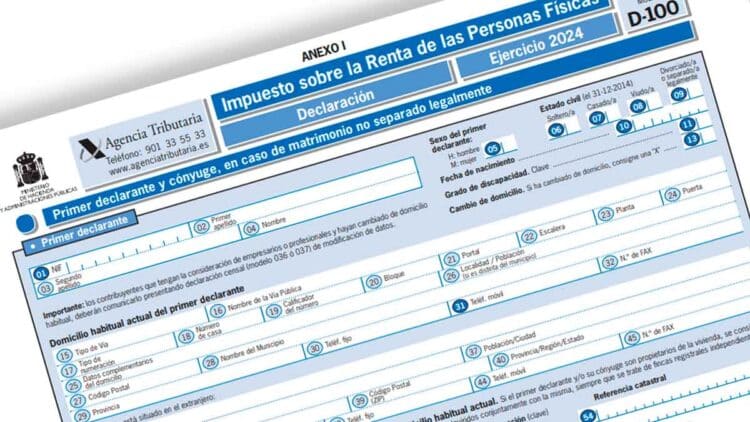 Formulario D-100 de la declaración de la Renta 2024 de la Agencia Tributaria en España