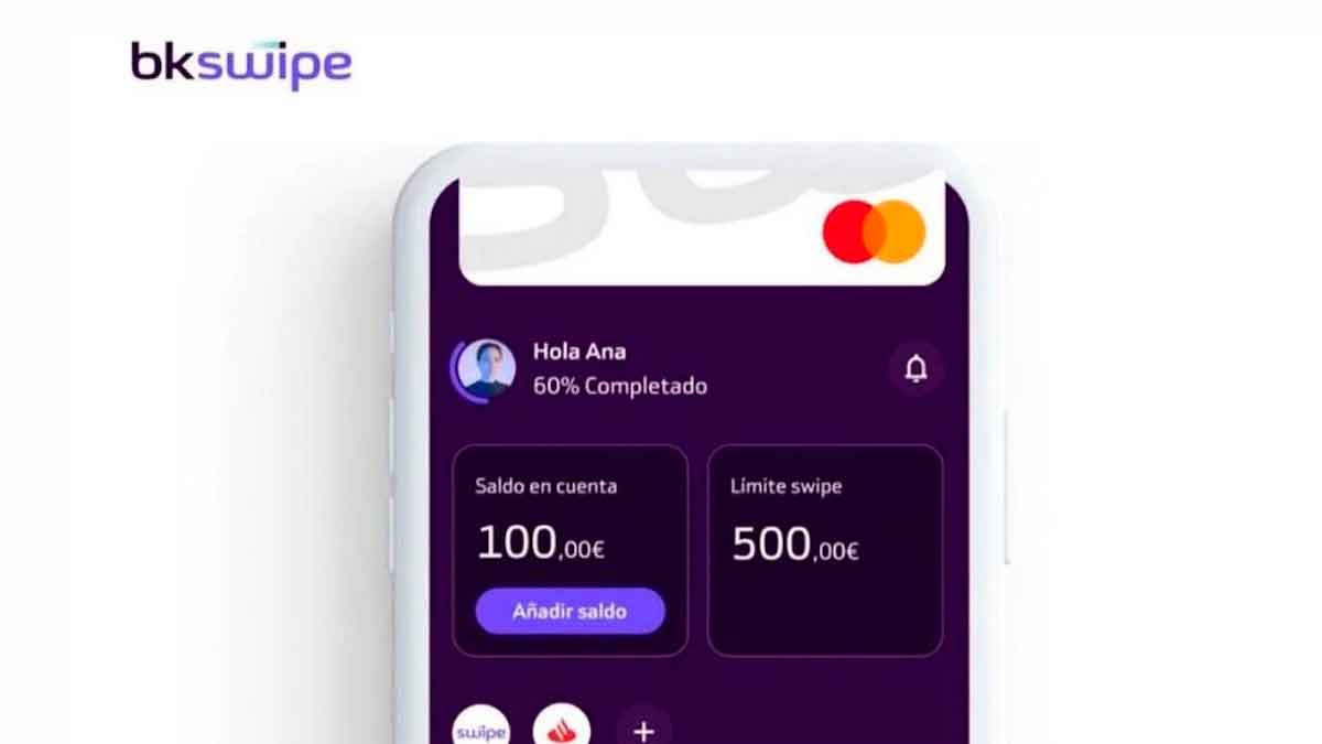 Pantalla principal de la app BKswipe con saldo disponible y tarjeta vinculada antes del cierre anunciado por Bankinter