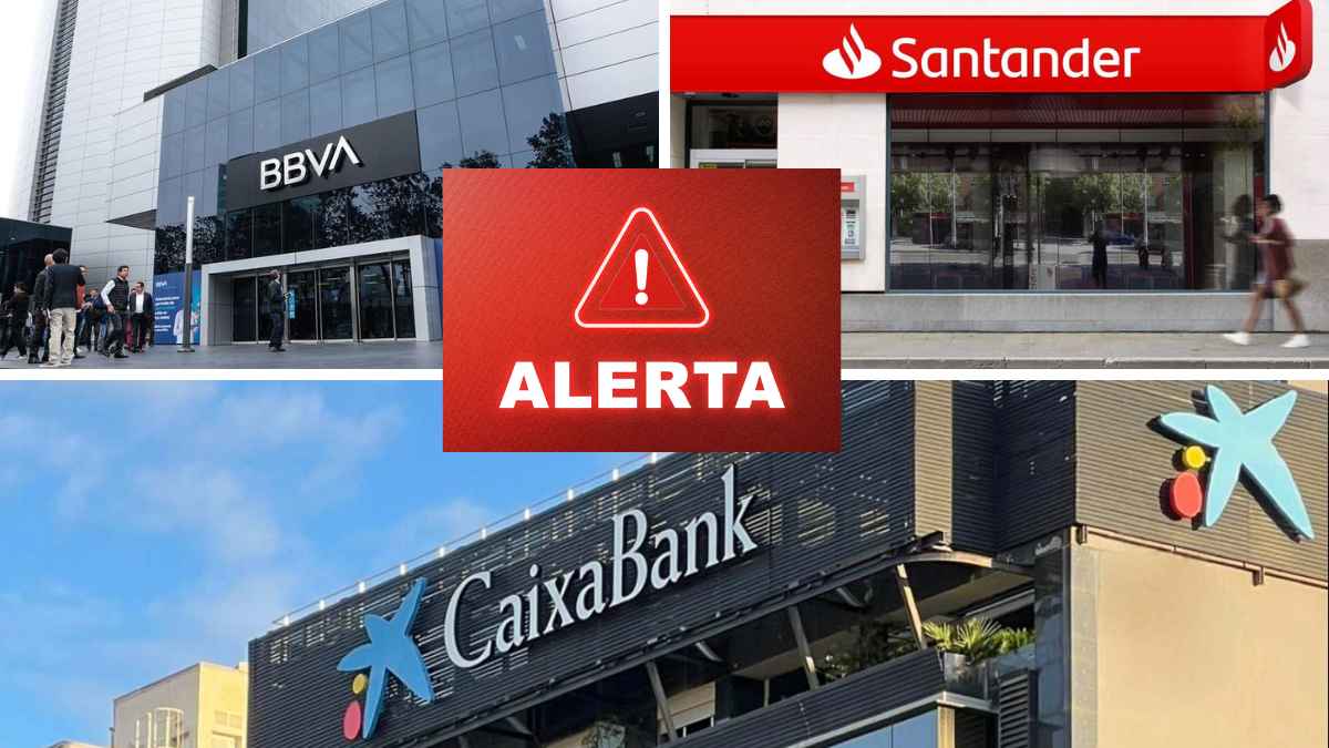 Sedes de CaixaBank, BBVA y Santander con aviso de alerta por el nuevo fraude telefónico Wangiri y smishing en verano 2025.
