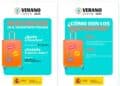 Maleta naranja con pegatinas de tren, bus e Interrail que representa los descuentos del programa Verano Joven 2025 en transporte público