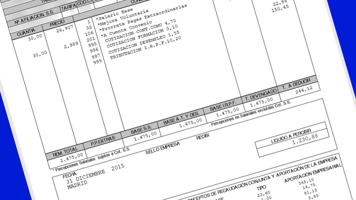 Ejemplo de nómina real mostrando devengos salariales y deducciones