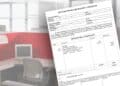 Documento de finiquito con desglose de salarios, vacaciones y deducciones sobre fondo de oficina