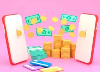 Transferencia inmediata de dinero entre móviles con monedas y billetes digitales