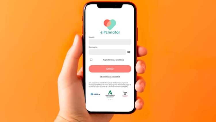 Pantalla inicial de la app e-Perinatal en un móvil: herramienta del SAS para apoyar la salud mental en embarazo y posparto