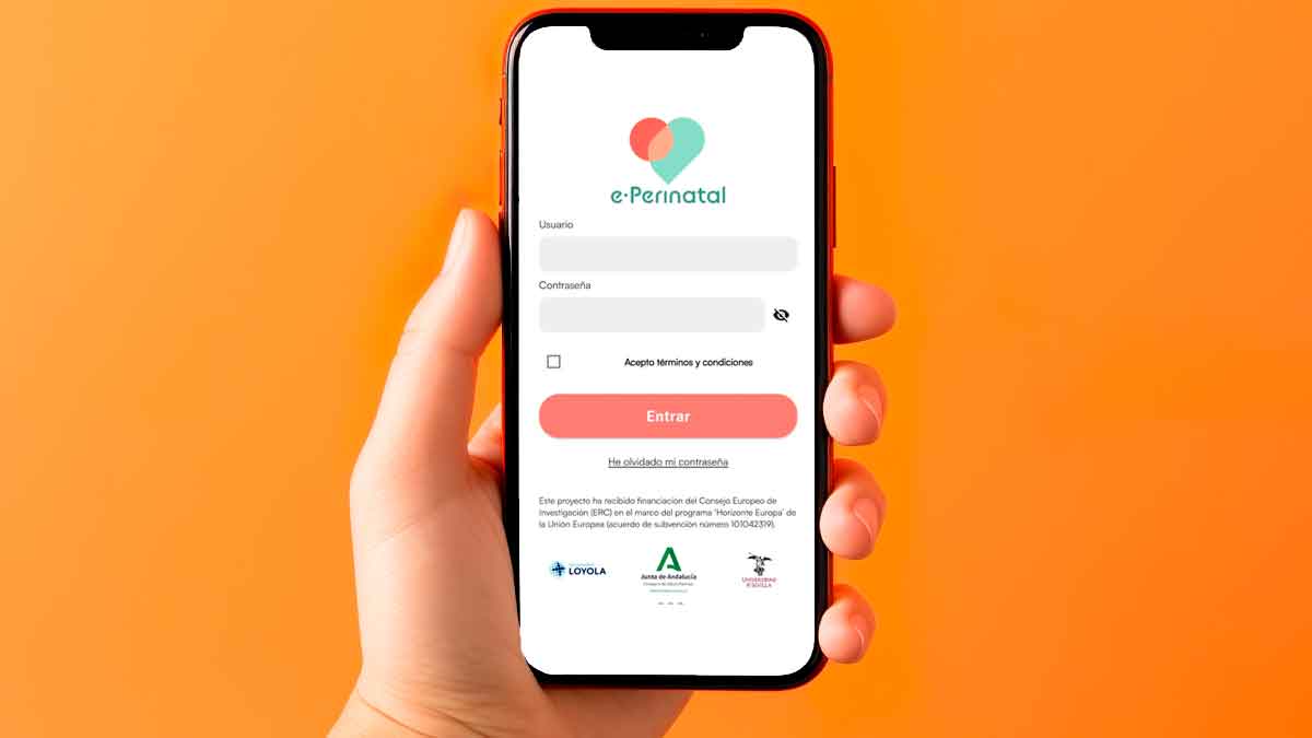 Pantalla inicial de la app e-Perinatal en un móvil: herramienta del SAS para apoyar la salud mental en embarazo y posparto