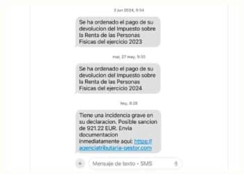 Ejemplo de SMS fraudulento que suplanta a la Agencia Tributaria durante la campaña de la Renta