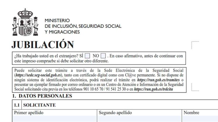 Formulario oficial de solicitud de pensión de jubilación del INSS, necesario para iniciar el trámite y lograr el reconocimiento en 2025