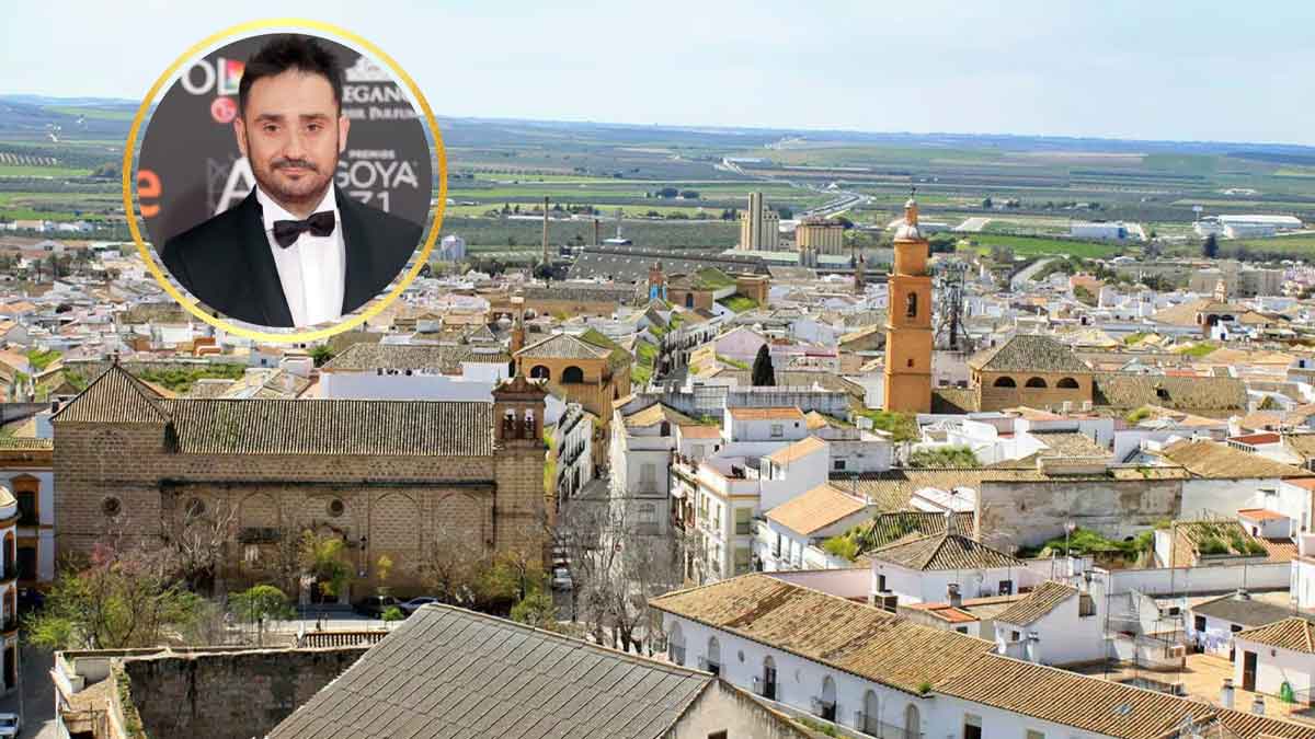 Vista panorámica de Osuna, Sevilla, con el retrato de Juan Antonio Bayona, director que filma “Quién soñó a quién” en la localidad andaluza