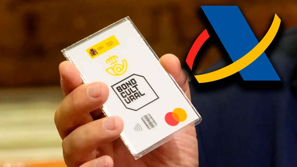 Tarjeta virtual del Bono Cultural Joven 2025 con logo de Hacienda indicando obligación fiscal para los jóvenes beneficiarios