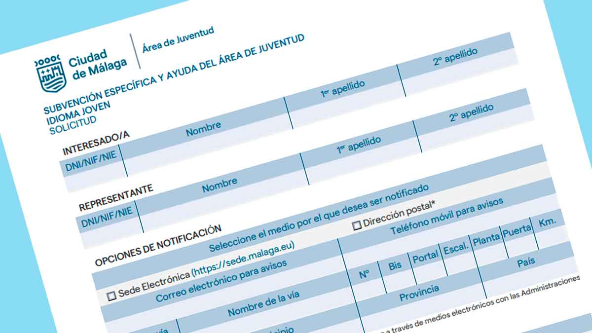 Formulario de solicitud ayuda Idioma Joven del Ayuntamiento de Málaga