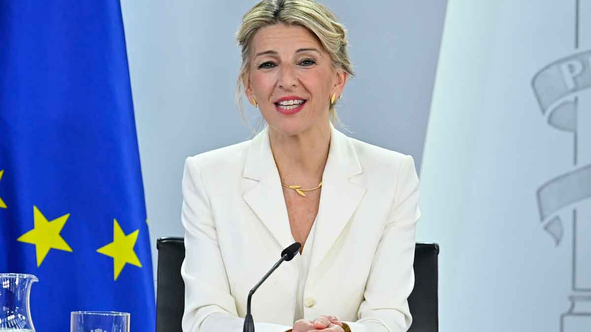 Ministra de Trabajo durante la rueda de prensa en la que presenta el Complemento de Apoyo al Empleo del SEPE