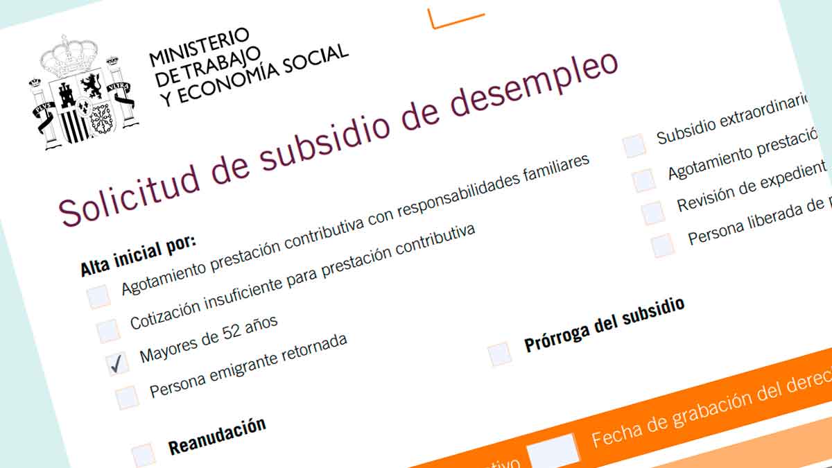 Formulario online del SEPE para solicitar el subsidio indefinido para mayores de 52 años sin certificado digital