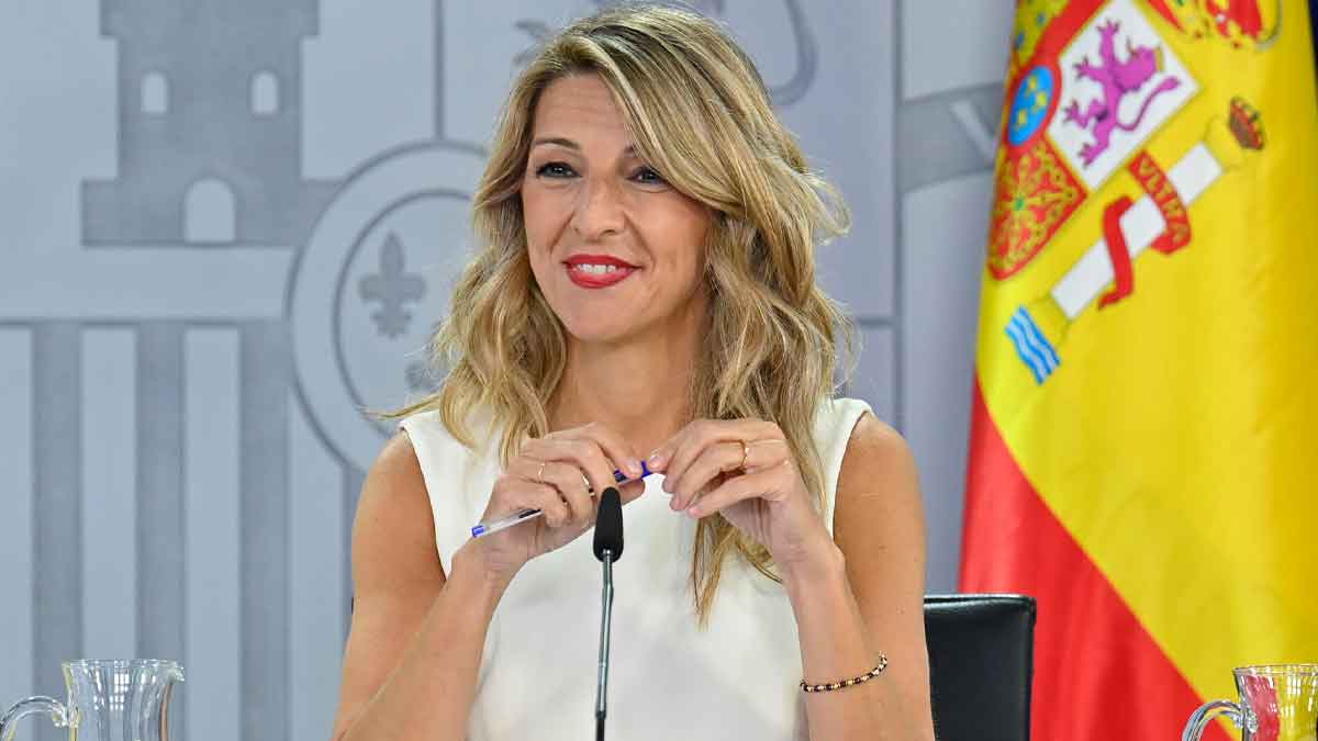Ministra de Trabajo durante una rueda de prensa sobre la reforma laboral que termina con la precariedad de artistas y técnicos.