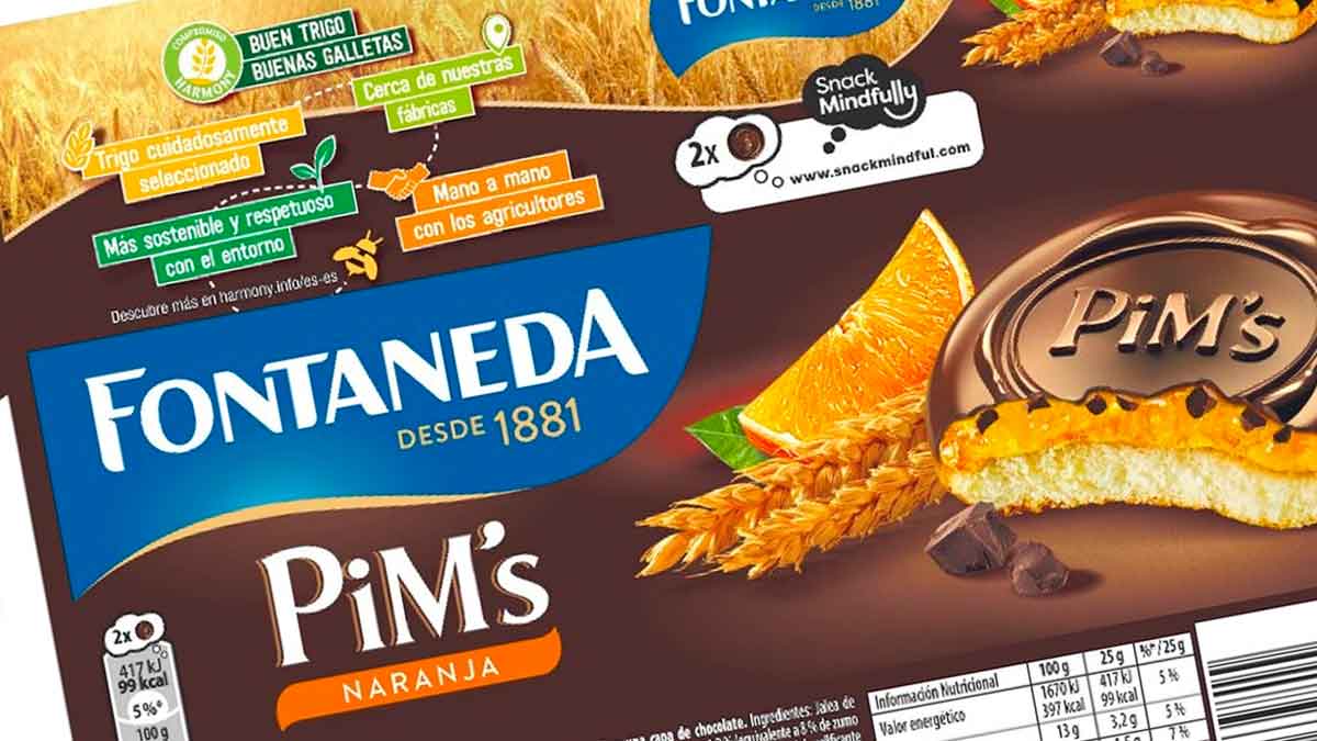 Envase de galletas Fontaneda PIM’s Naranja retiradas por alerta alimentaria de AESAN por posibles partículas metálicas