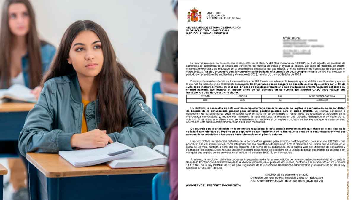 Estudiante en clase revisando la carta de resolución de la Beca MEC 2025 2026