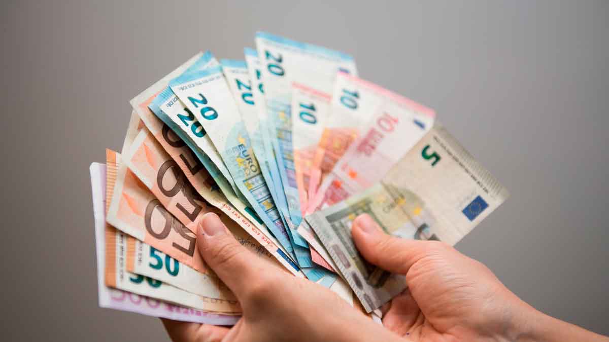 Persona sosteniendo billetes de euro, concepto de ayuda vital del Estado de hasta 1.594 euros al mes