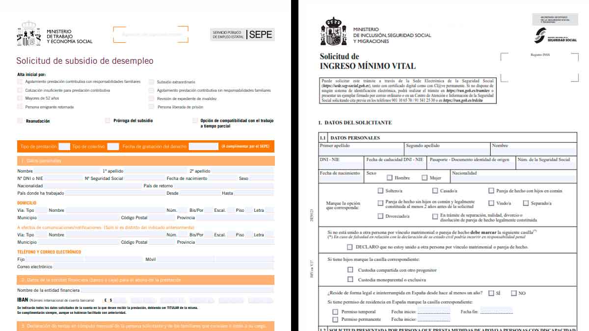 Formularios oficiales para solicitar subsidio por desempleo y transición al Ingreso Mínimo Vital en España