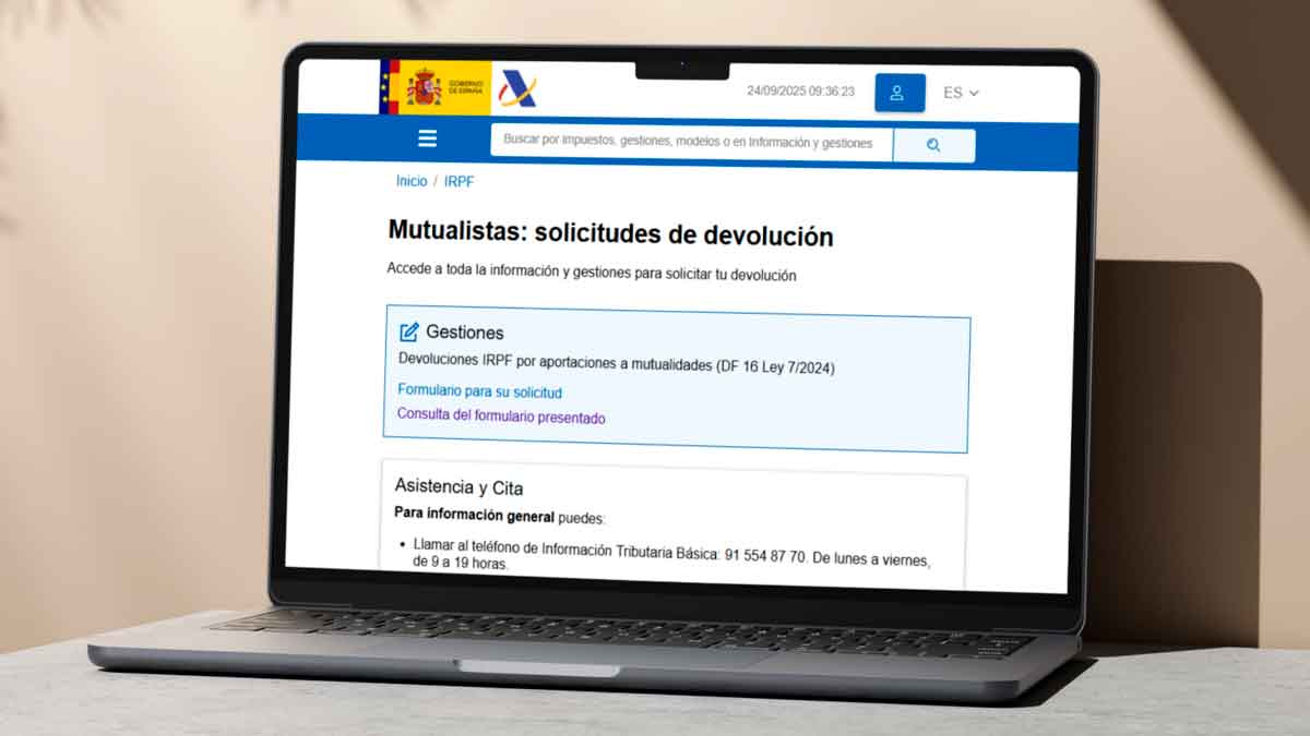 Formulario de devolución de Hacienda para mutualistas en la Sede Electrónica