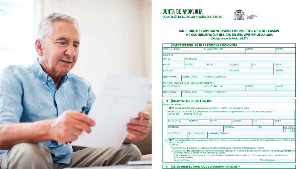 Pensionista en Andalucía revisa la solicitud del complemento de 525 euros para pensión no contributiva de alquiler