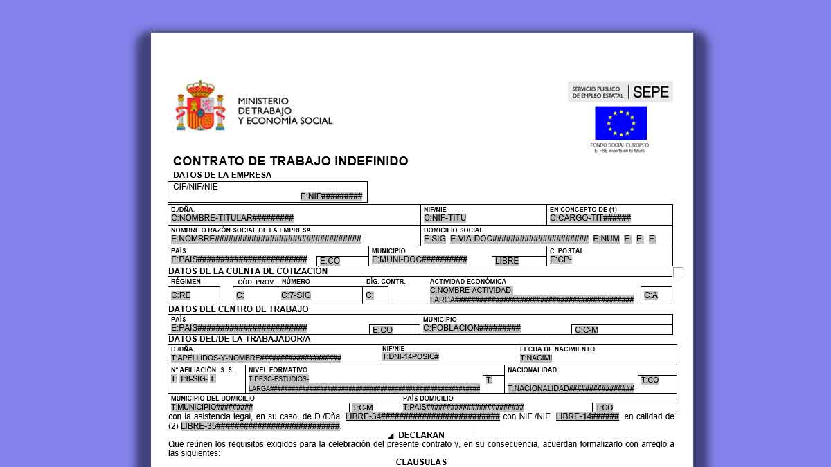 Modelo oficial de contrato de trabajo indefinido del SEPE actualizado tras el Real Decreto-ley 32/2021