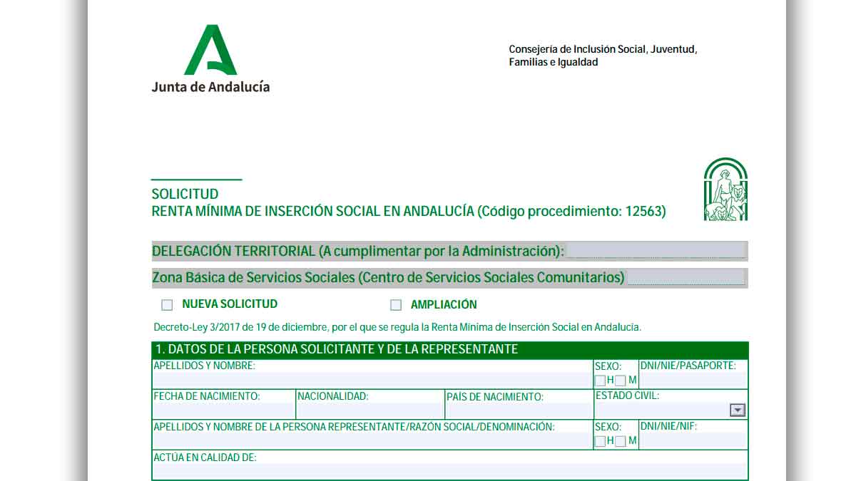 Formulario oficial para solicitar la Renta Mínima de Inserción Social en Andalucía RMISA 2025